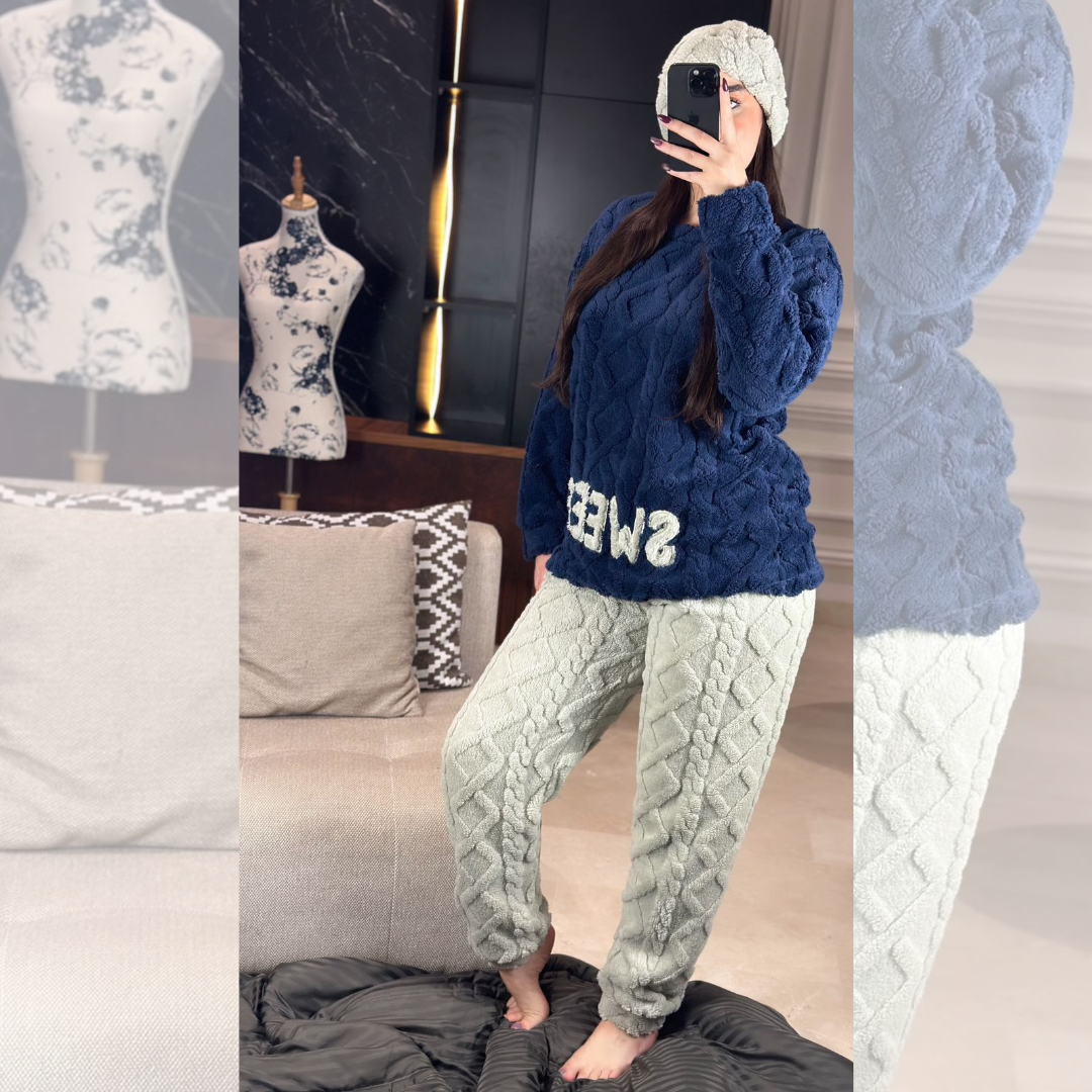 Nouveautés 2025 chez Mimi Style😍 Pyjama 3 pièces en fourrure ultra-douce avec BONNET assorties🎁 (copy)