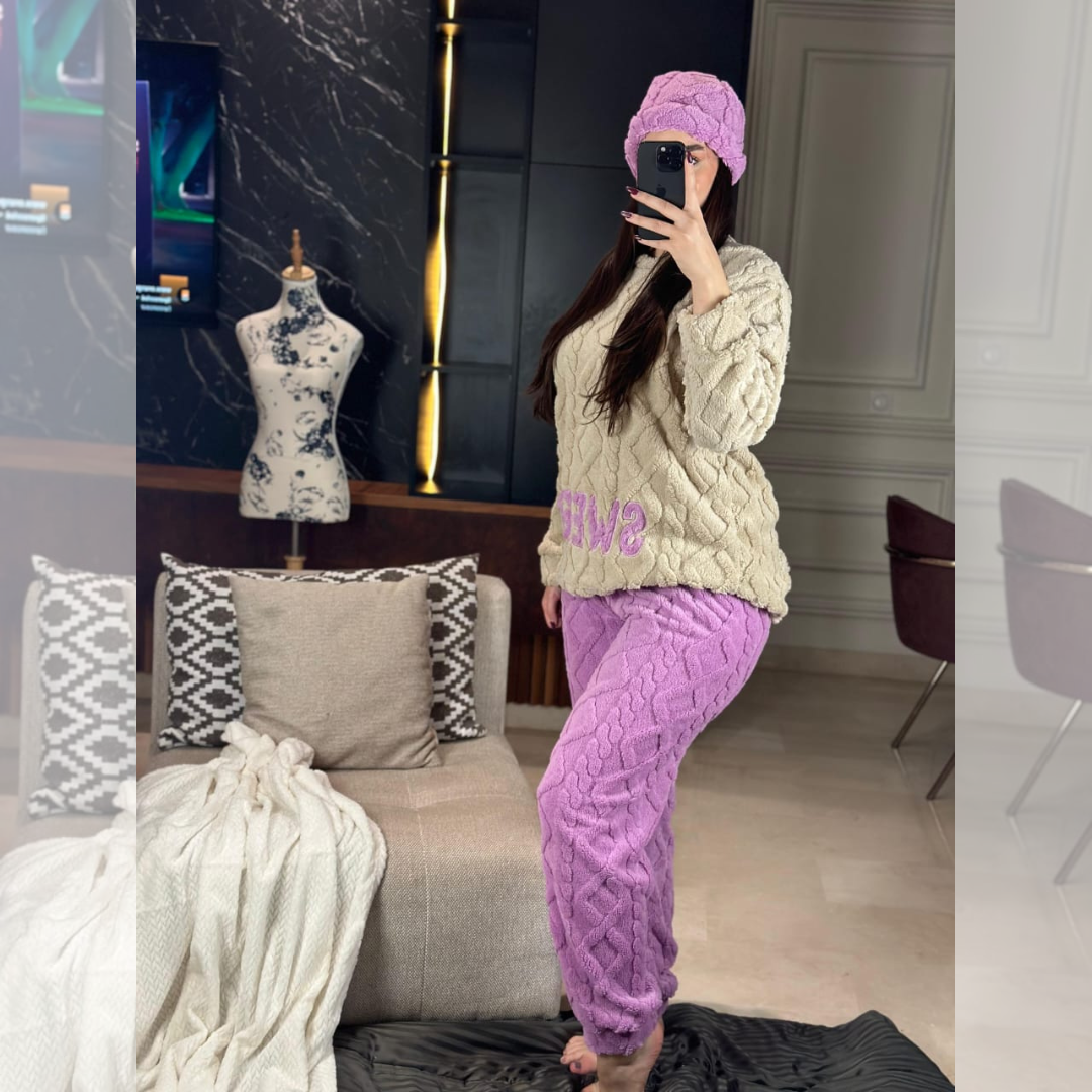 Nouveautés 2025 chez Mimi Style😍 Pyjama 3 pièces en fourrure ultra-douce avec BONNET assorties🎁 (copy)