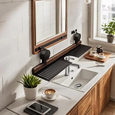 منظم جداري أنيق من لوح خشب وفولاذ مقاوم للصدأ