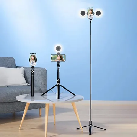 Selfie Stick With Ring Light سيلفي ستيك 2 × 1