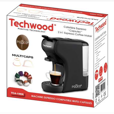 Cafetière Expresso Multi-Capsules 2en1 Techwood آلة صنع القهوة أيسبريسو 2 في 1