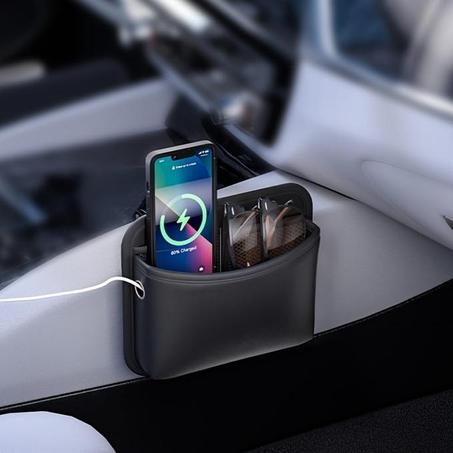 Organizador de bolsillo lateral para asiento de automóvil, consola de puerta automática de piel sintética, mini bolsa de almacenamiento para llaves