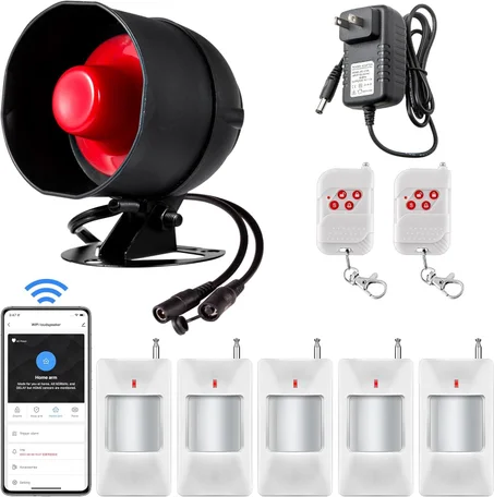 Alarma WiFi Sistema de seguridad para el hogar, sistema de alarma de 120 dB con sensor de movimiento y control remoto, sirena WiFi para alarma de garaje
