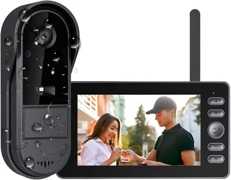 TKMARS Timbre de puerta inalámbrico sin suscripción con monitor para el hogar/apartamento, timbre de video 1080P no necesita aplicación/WiFi, intercomunicador de conversación bidireccional, t