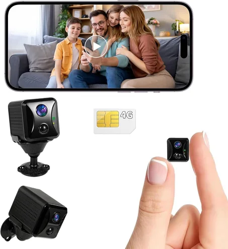 4G LTE Cámara oculta, cámara de seguridad celular sin WiFi con tarjeta SIM 4G, cámara espía portátil para auto HD 4K, vista amplia de 160°, con visión nocturna, alerta de detección de movimie