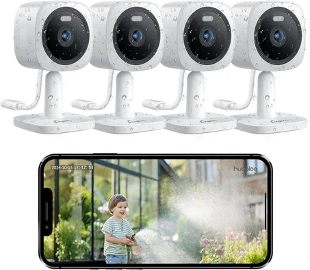 Hugolog Cámaras de seguridad 3K 5MP para interiores y exteriores para seguridad del hogar, cámara para el hogar con visión nocturna a color Starlight, foco integrado, detección de movimiento