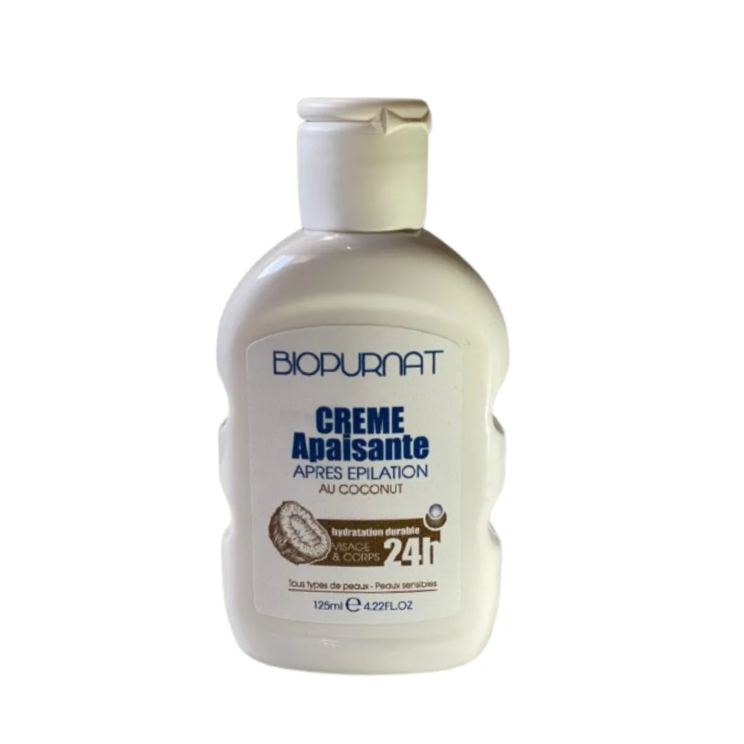 🧴  Biopurnat Crème Apaisante Après Épilation – Noix de Coco (Visage & Corps) 125ml 🧴