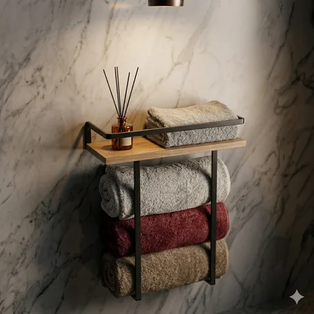 رف حمام وحامل مناشف راقي