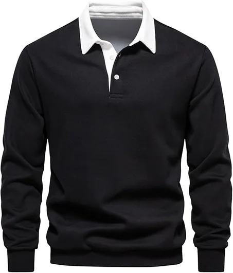 سويت شيرت كاجوال برقبة بولو وأكمام طويلة للرجال للتدفئة في الشتاء من ميكينج دا - سادة