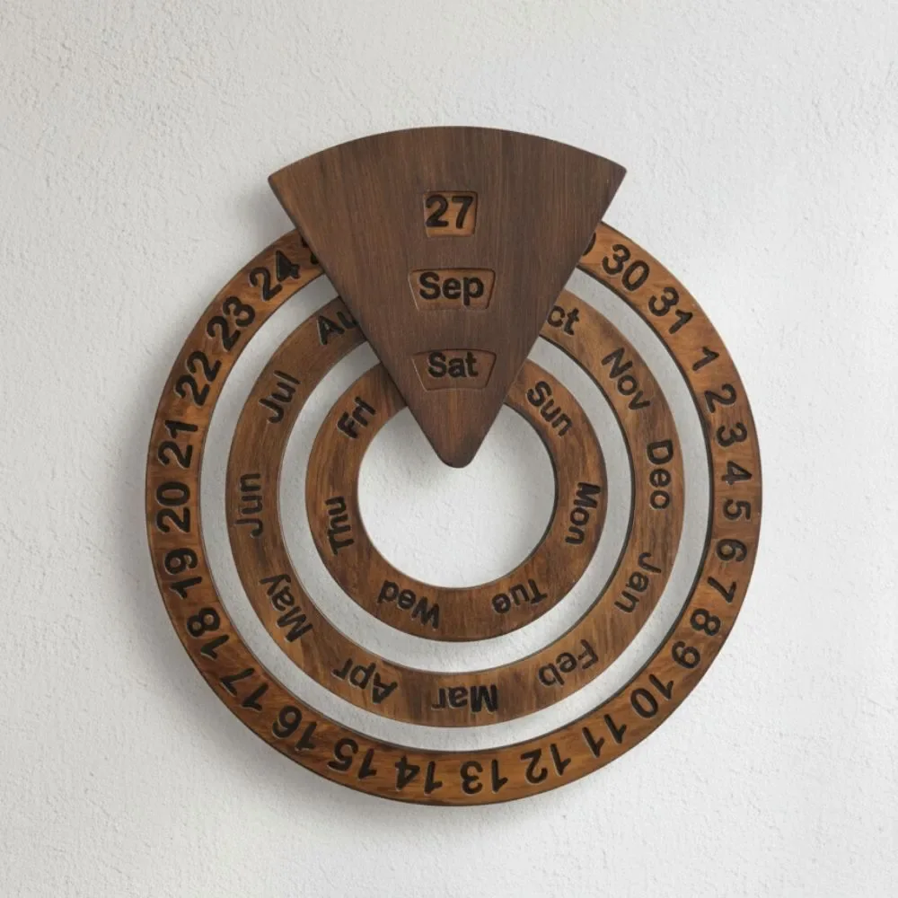 Perpetual Creative Round Wooden Wall Calendar