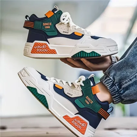 حذاء سنيكرز رجالي أنيق عالي القامة - متعدد الاستخدامات وعصري، أحذية كاجوال برباط ونعل مطاطي متين