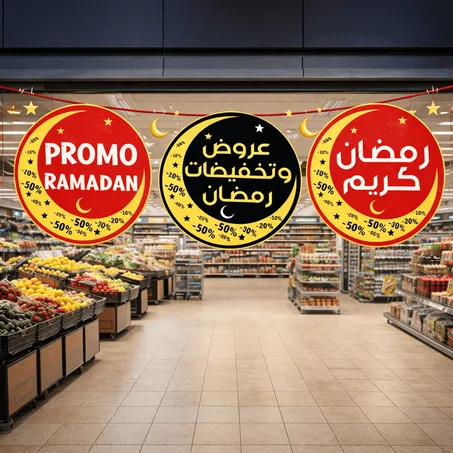لافتات رمضانية للتخفيضات – 3 قطع متصلة سهلة التركيب