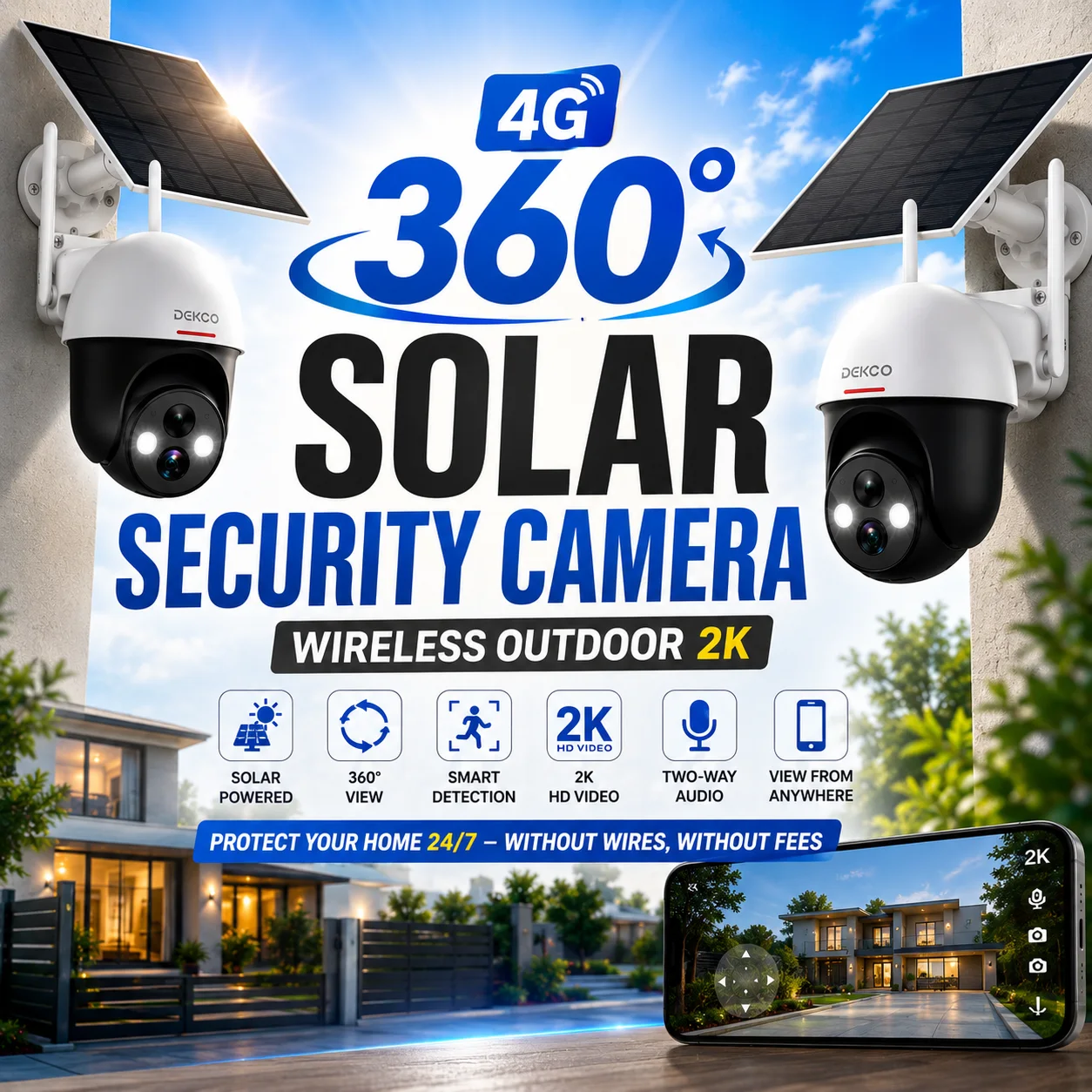 *4G* 360°Solar Security Camera Wireless Outdoor 2K