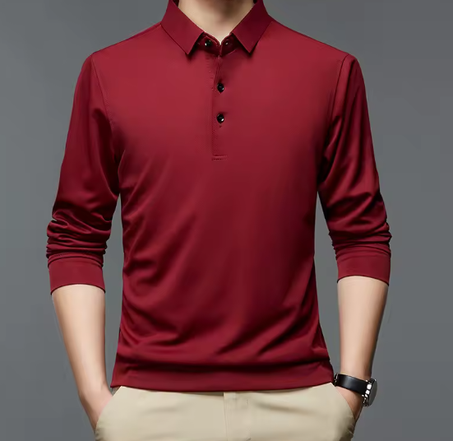 قمصان بولو رجالية جديدة للأعمال التجارية الصلبة للربيع والخريف بأكمام طويلة ورقبة على شكل أزرار