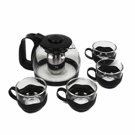 إبريق شاي زجاجي فاخر مع 4 أكواب