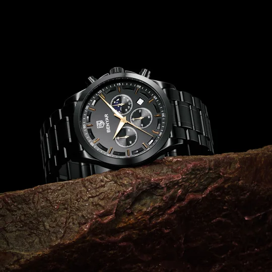 Montre Homme BENYAR Chronographe Étanche en Acier Inoxydable – Noir