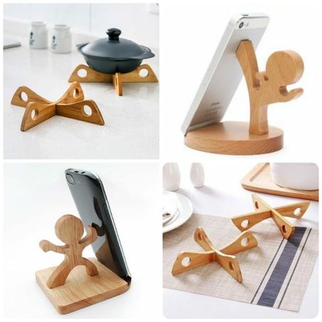 PACK Support de pot de table à manger et Support de téléphone en bois