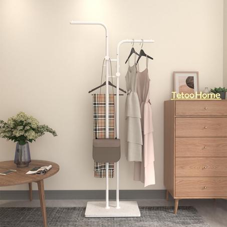 حامل معاطف معدني مزدوج وثابت - قاعدة متينة. أنيقة وعملية لغرفة النوم وغرفة المعيشة والمكتب وتناول الطعام. تصميم عصري سهل التنظيف