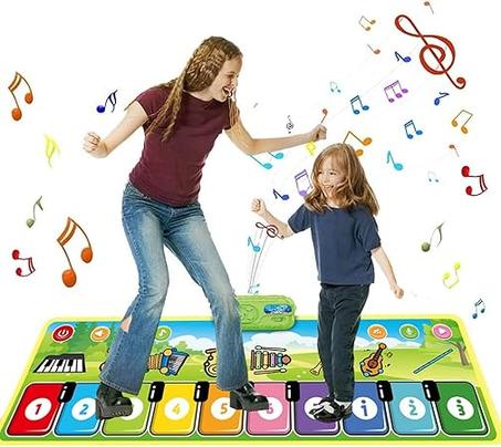 بساط رقص وموسيقى البيانو بمستوى صوت قابل للتعديل للأطفال مع 8 أصوات موسيقية تعمل باللمس، مناسبة للبنات والأولاد من سن 1-8 سنوات