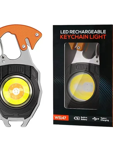 حلقة مفاتيح متعددة الوظائف – مصباح LED + مطرقة طوارئ + مفك براغي