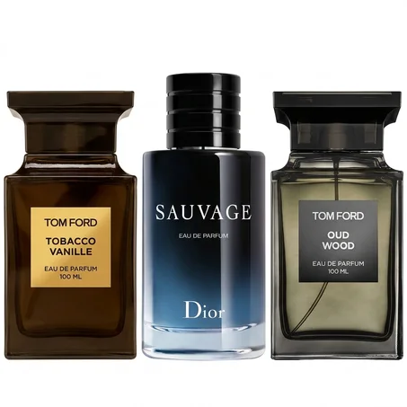 PACK: TOM FORD OUD WOOD 100ML + TOBACCO VANILLE 100ML + DIOR SAUVAGE EDP 100ML