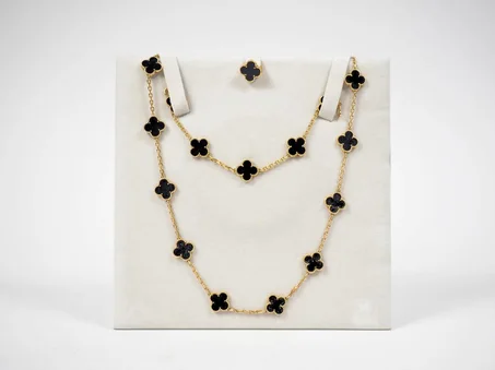 Parure Bijoux Dorée Motif Trèfle Noir