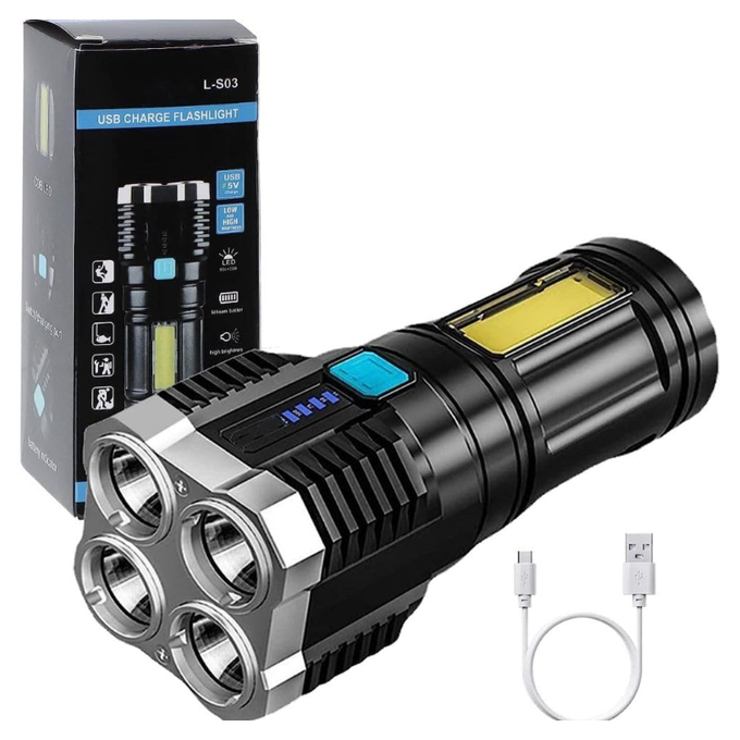 🔦 Lampe Torche Ultra-Puissante 4 Cœurs – Rechargeable par USB