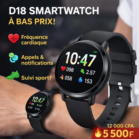 D18 Smartwatch – Style, Santé et Notifications à Votre Poignet ! Seulement 5 500 F 🔥