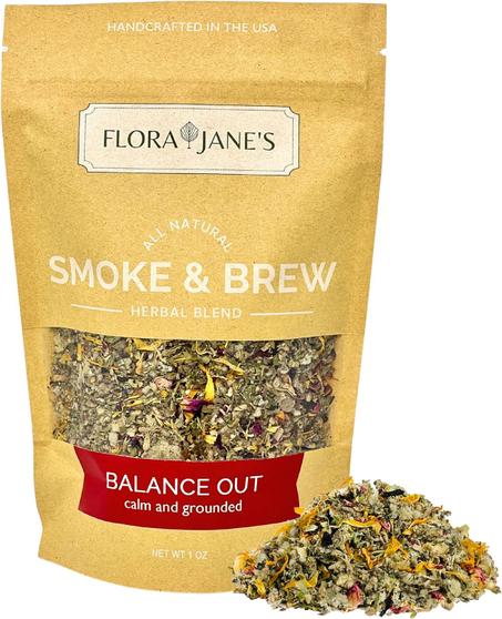 Flora Jane's Smoke & Brew - Mezcla de equilibrio para apoyo mental y relajación - Mezcla de hierbas, té y baño - Orgánico y artesanal