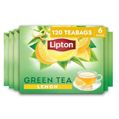 Lipton Bolsas de té verde limón, saborizadas, sin azúcar, para té caliente o té helado con cafeína y flavonoides, 120 bolsas de té en total (20 unidades, paquete de 6)