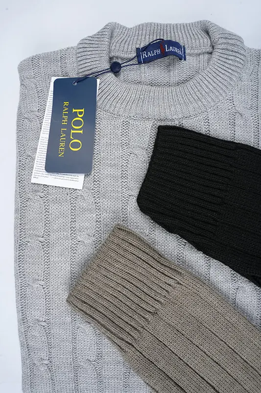 Pack 3 Pulls Ralph col rond en coton 100%  Ref-RD91L03 ( Gris + Noir + Beige Foncé )