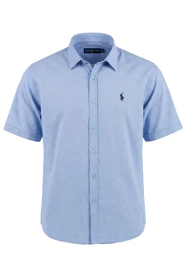قميص Ralph Lauren نصف كم للرجال — الأناقة الكلاسيكية بلمسة عصرية  Ref-CH71001D ( Blanche + Beige + Bleu roi )