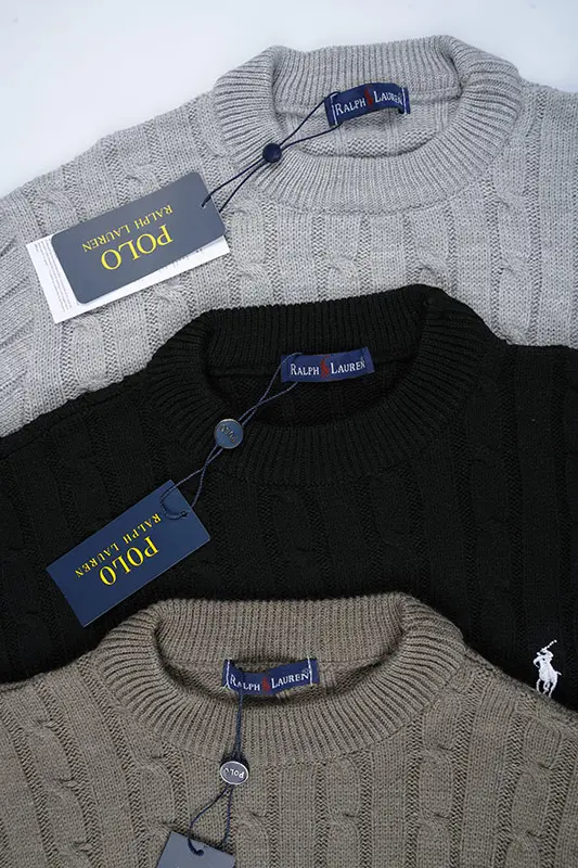 Pack 3 Pulls Ralph col rond en coton 100%  Ref-RD91L03 ( Gris + Noir + Beige Foncé )