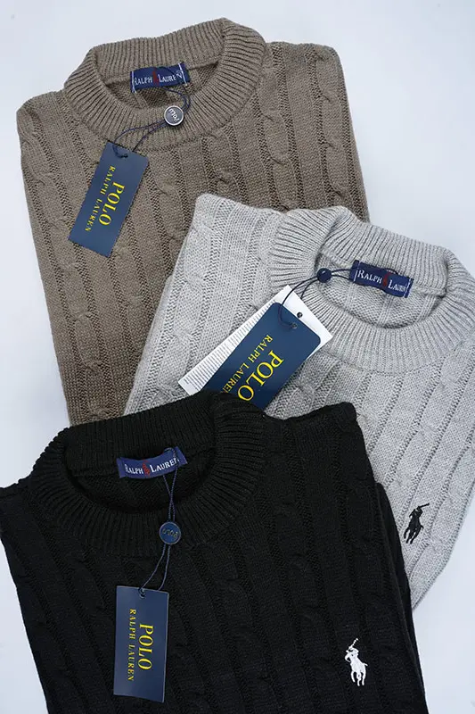 Pack 3 Pulls Ralph col rond en coton 100%  Ref-RD91L03 ( Gris + Noir + Beige Foncé )