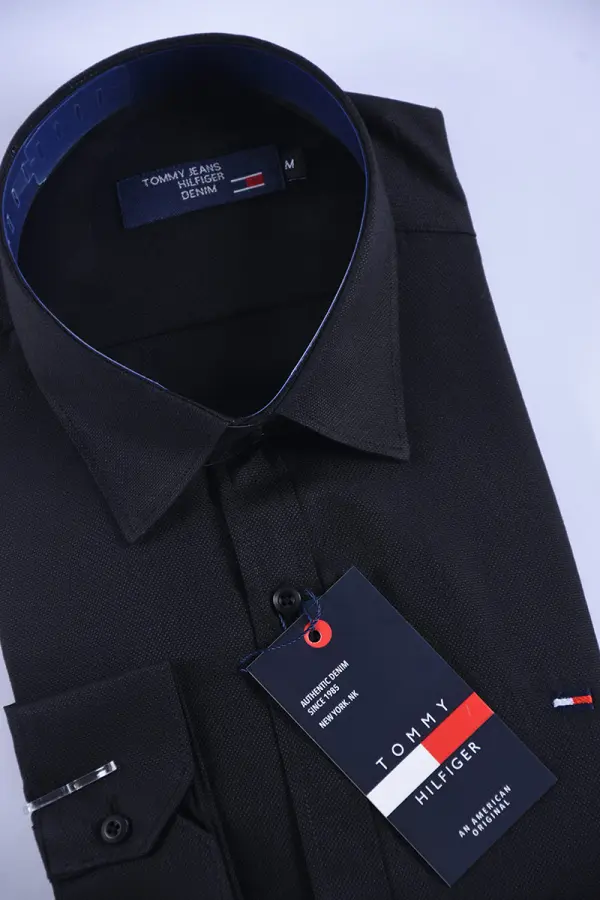 Chemise Tommy Oxford coton piqué Ref-Pc07810 ( Noir )