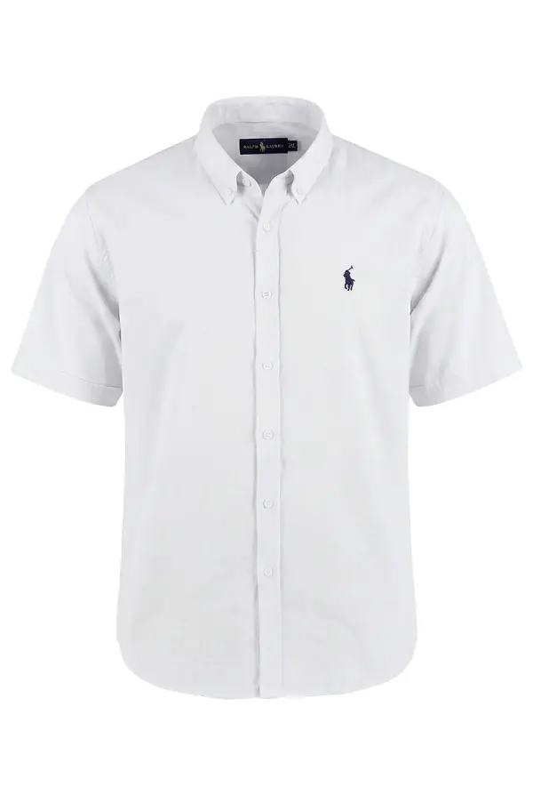 قميص Ralph Lauren نصف كم للرجال — الأناقة الكلاسيكية بلمسة عصرية  Ref-CH71001D ( Blanche + Beige + Bleu roi )