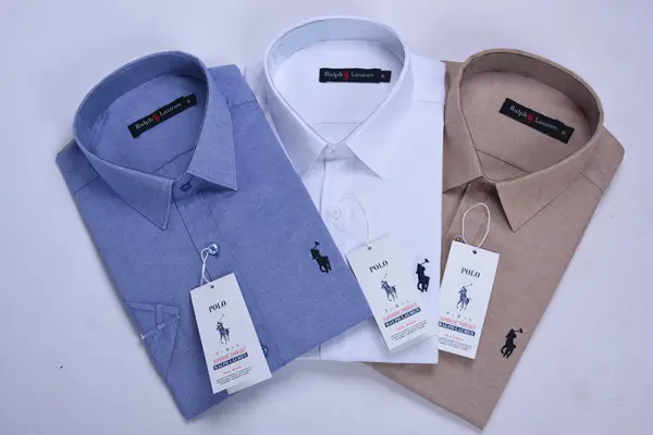 قميص Ralph Lauren نصف كم للرجال — الأناقة الكلاسيكية بلمسة عصرية  Ref-CH71001D ( Blanche + Beige + Bleu roi )