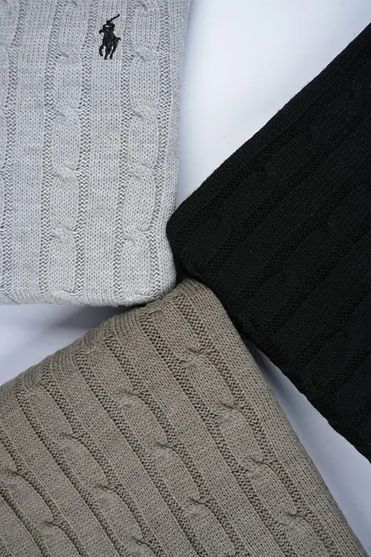 Pack 3 Pulls Ralph col rond en coton 100%  Ref-RD91L03 ( Gris + Noir + Beige Foncé )
