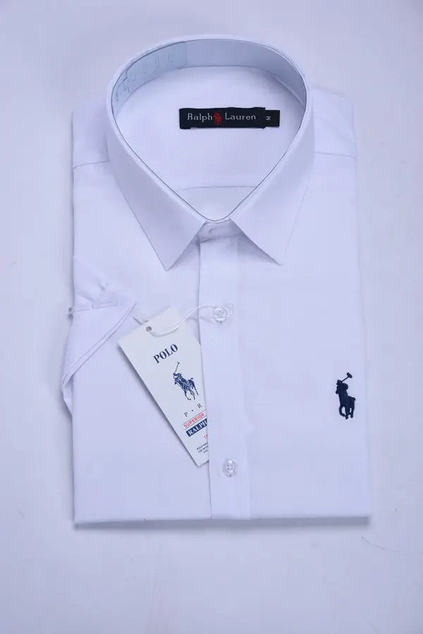 قميص Ralph Lauren نصف كم للرجال — الأناقة الكلاسيكية بلمسة عصرية  Ref-CH71001D ( Blanche + Beige + Bleu roi )