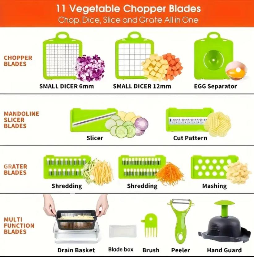 🥗 هاشور الطعام المتعدد الوظائف 14 في 1 – سهولة وسرعة في كل وجبة!