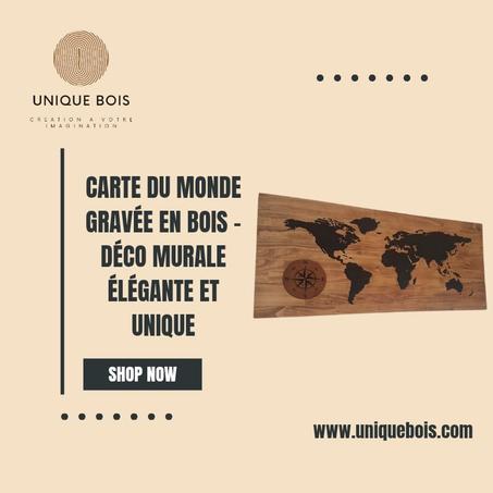Carte du Monde Gravée en Bois – Déco Murale Élégante et Unique
