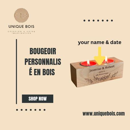 Bougeoir Personnalisé en Bois – Cadeau Romantique pour Anniversaire ou Saint-Valentin
