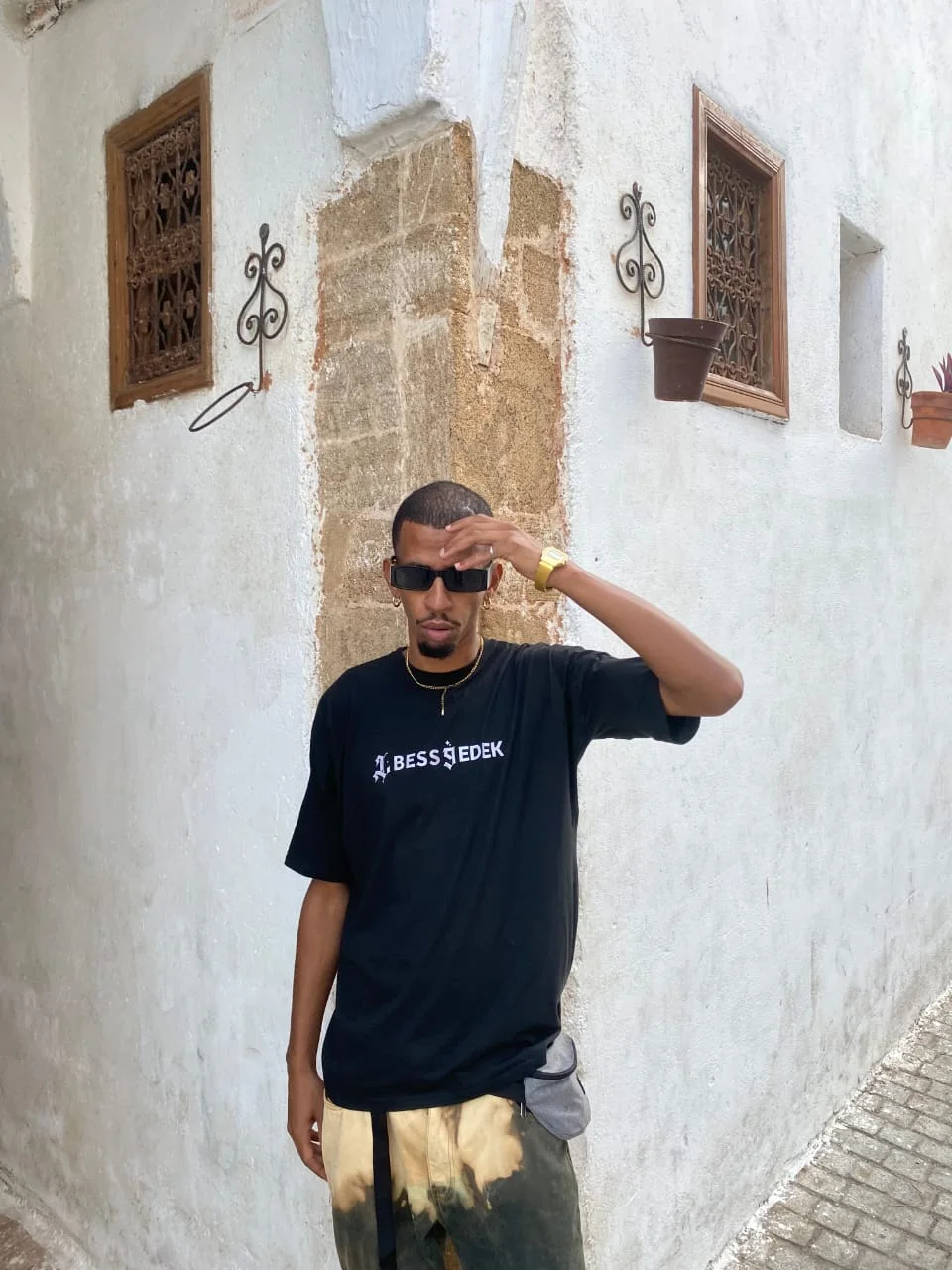 BLACK LBESS9EDEK T-SHIRT WITH MOROCCAN TOUCH