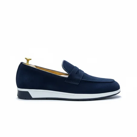 Mocassin Échappée Cuir de veau suedé bleu daim