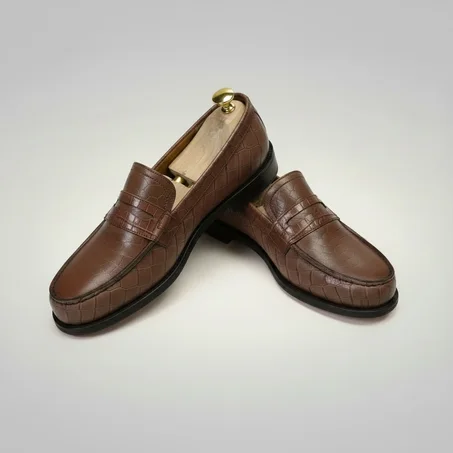 Mocassin Cuir Marron café croco 668