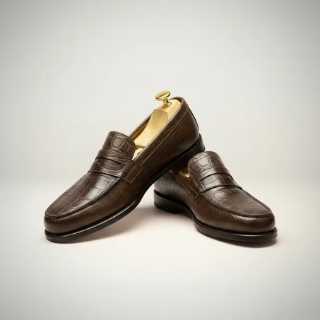 Mocassin Cuir Marron café croco
