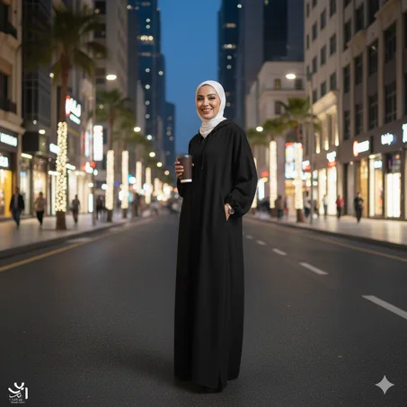 عباية عمرة سوداء مع غطاء رأس – مقاس XL مريحة وأنيقة