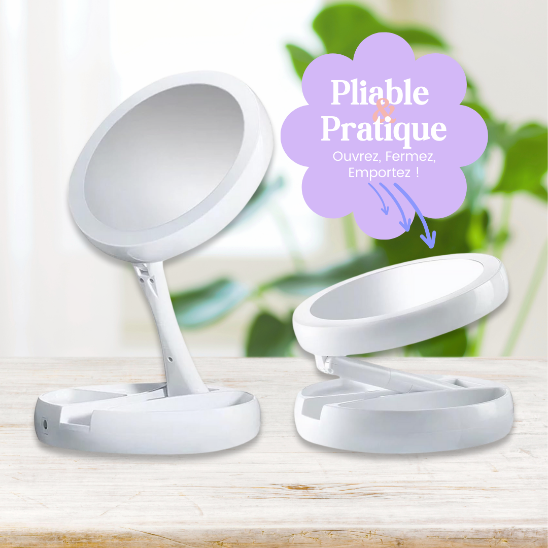LumiVanité  Miroir LED Pliable USB – Éclat Blanc