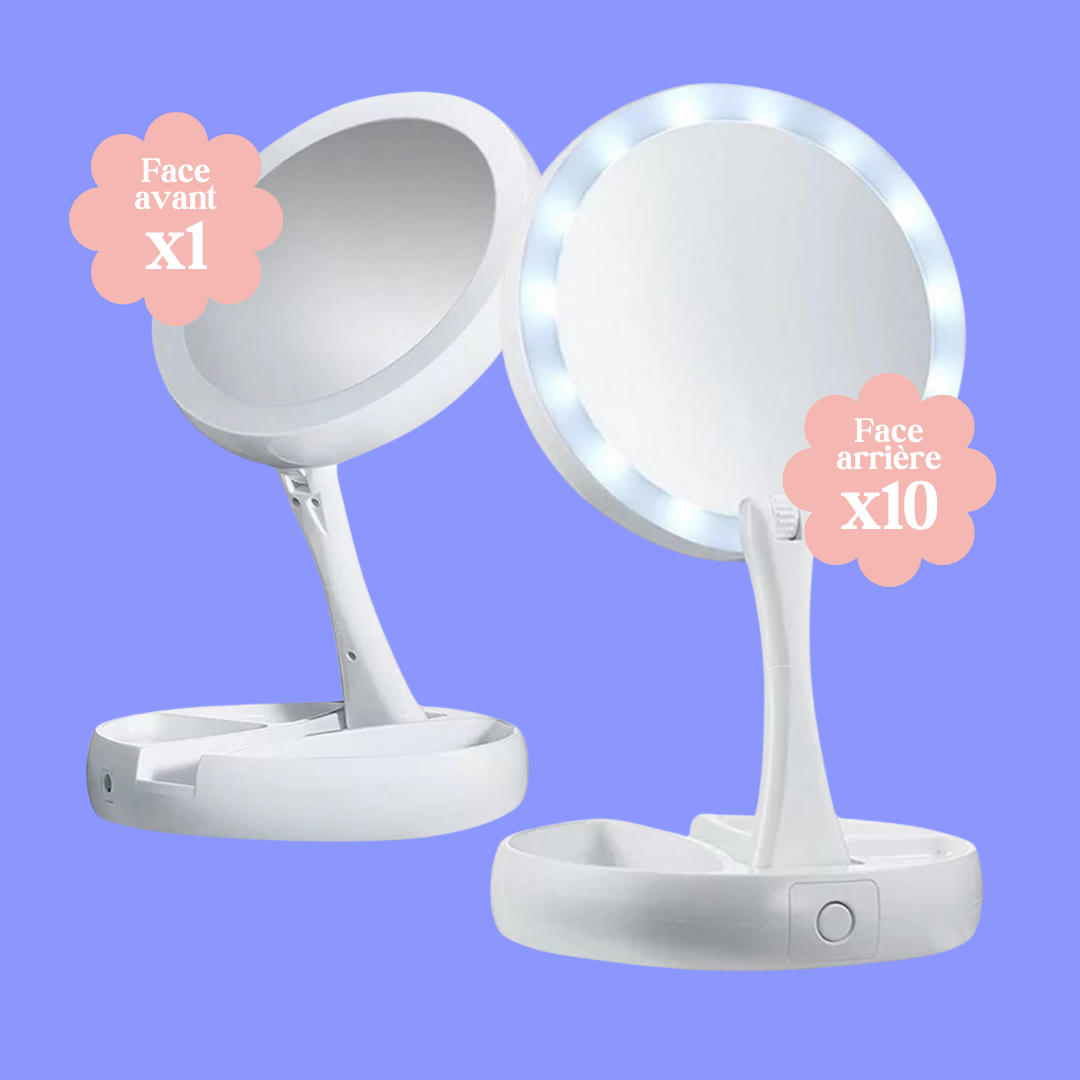 LumiVanité  Miroir LED Pliable USB – Éclat Blanc