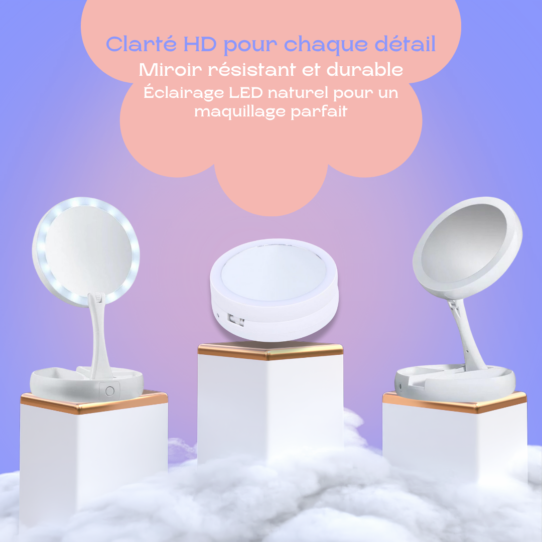 LumiVanité  Miroir LED Pliable USB – Éclat Blanc